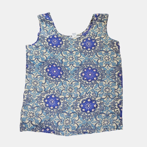 Anna & Frank Silk Geometric‎ Print Sleeveless Tank Blouse Top S Boho Coastal - Picture 2 of 7